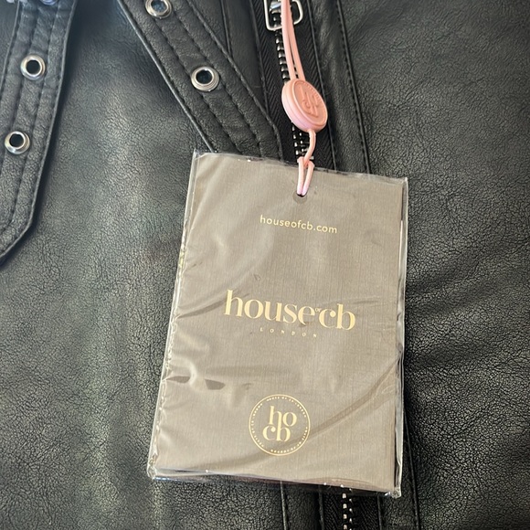 NWT. House of CB Black Shearling Vegan Leather Aviator Jacket Size Large - Picture 10 of 14